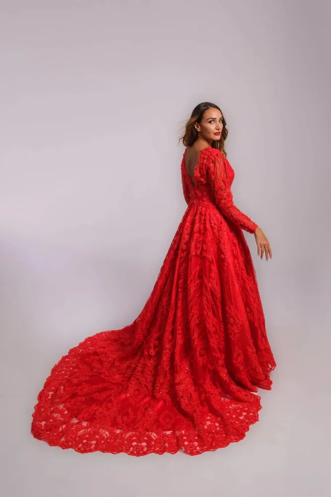Robe de mariée dentelle rouge