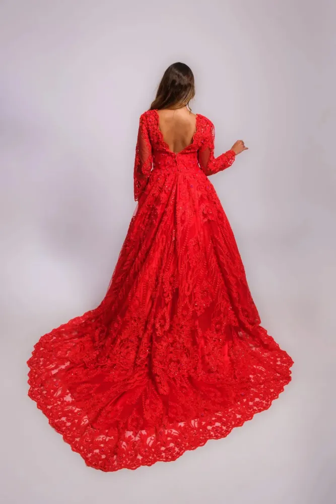 Robe de mariée dentelle rouge